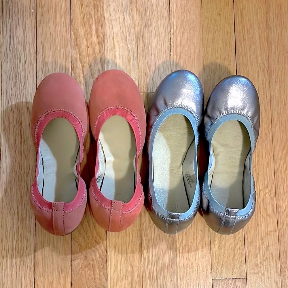 Two pair Charleston Shoe Company Gigi Ballerina Flats sz 7 leather silver coral